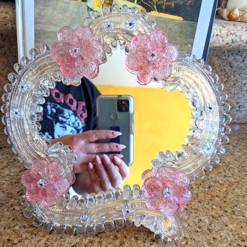 VTG Fratelli Tosi Murano Glass Floral Table Mirror Made in Italy